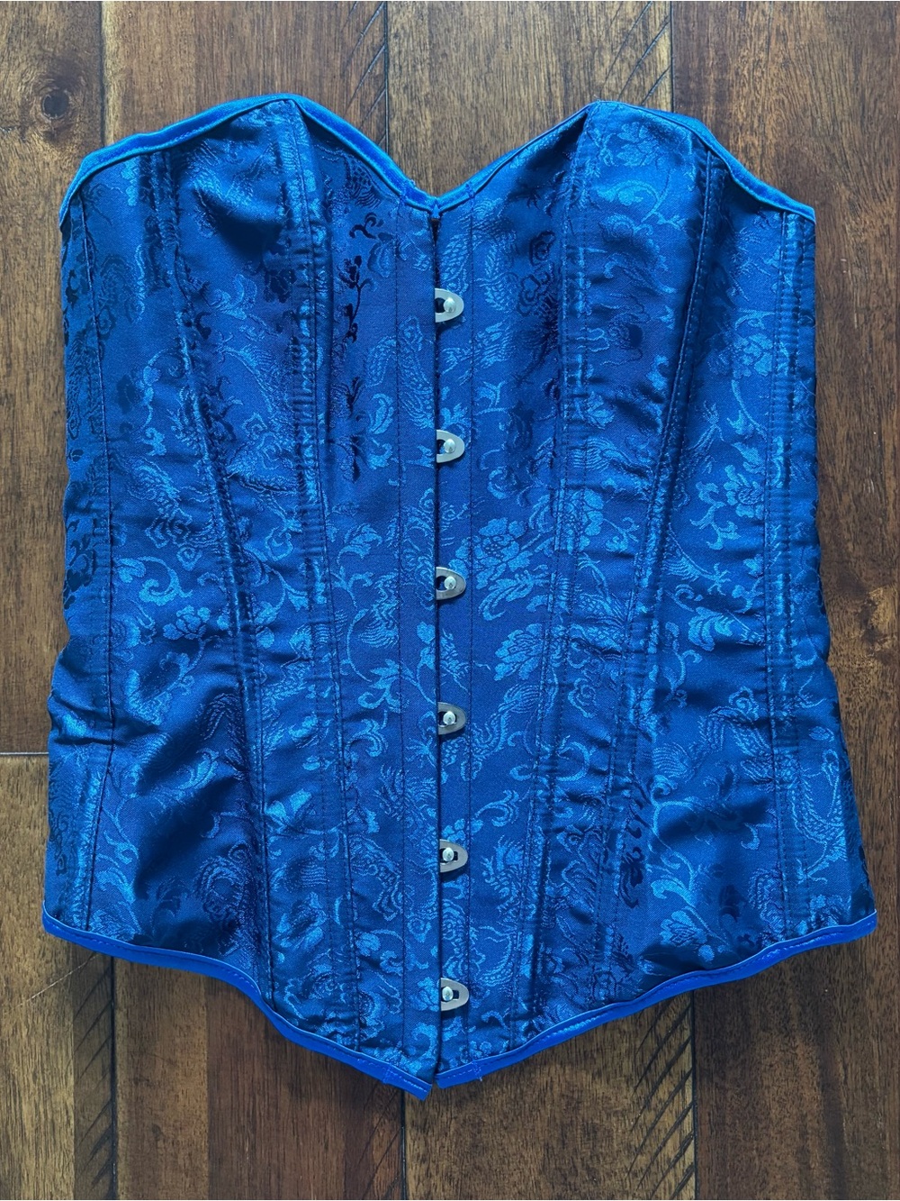 Blue Floral Satin Corset Top